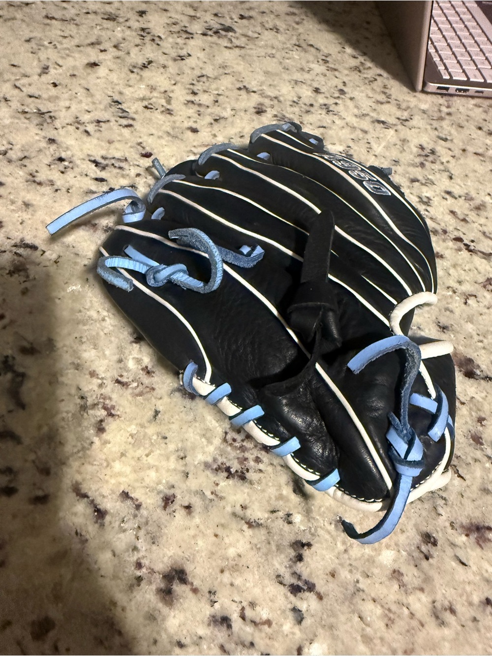 Wilson Kids Black Baseball Glove with Light Blue & White Trim
